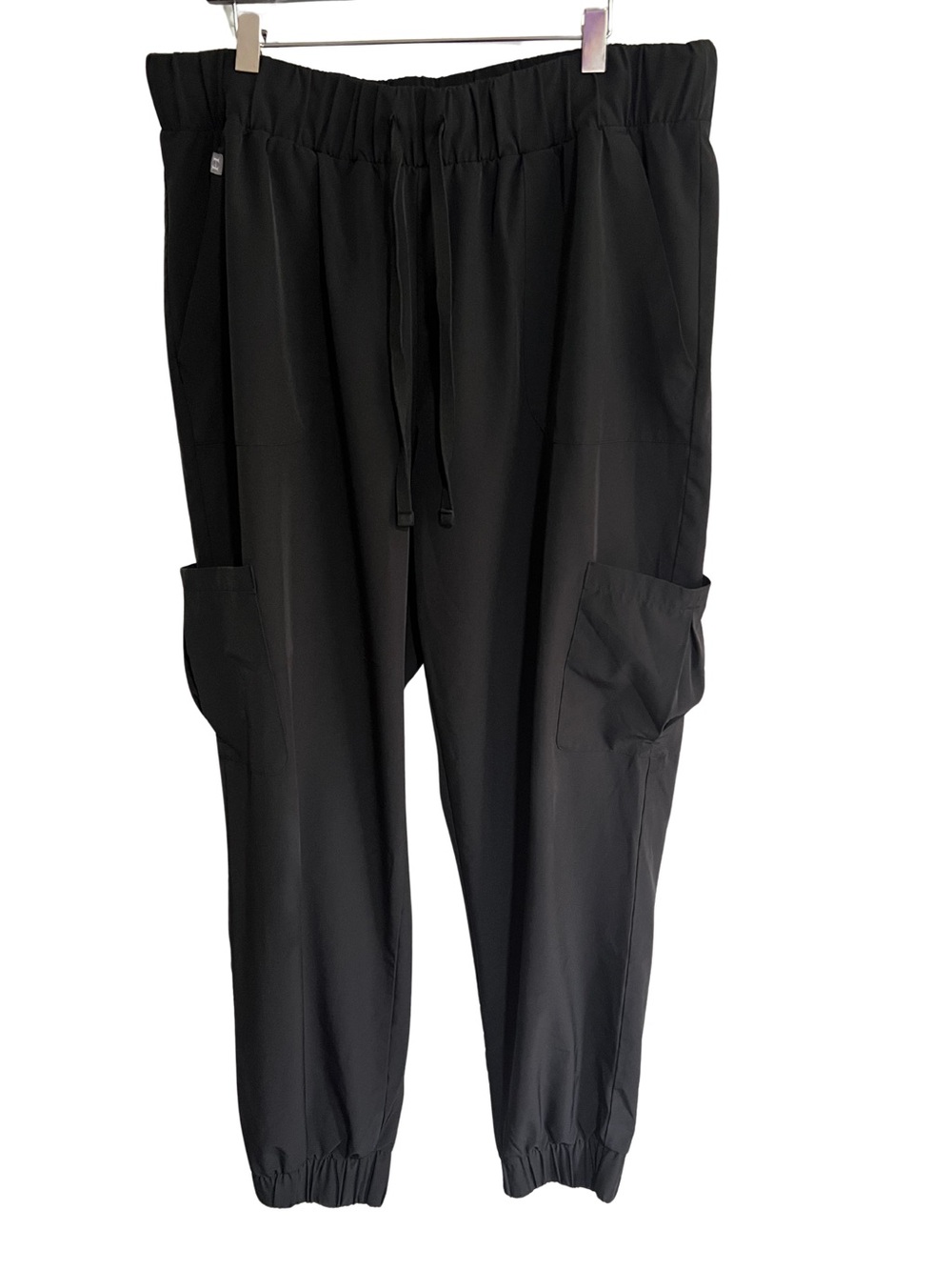 Set of 2 XL Hanes Women's Black Cargo Jogger Scrub Pants with Drawstring Waist